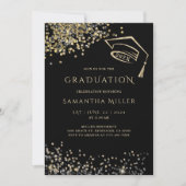 黒と金ゴールドの卒業テンプレート 招待状 (正面)