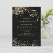 黒と金ゴールドの卒業テンプレート 招待状 (スタンド正面)
