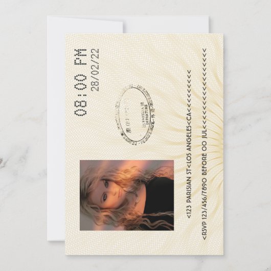 黒と金ゴールドの卒業パスポート写真の招待 招待状 (裏面)