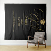 黒と金ゴールドの卒業パーティーの写真の背景 タペストリー (インサイチュ(横))
