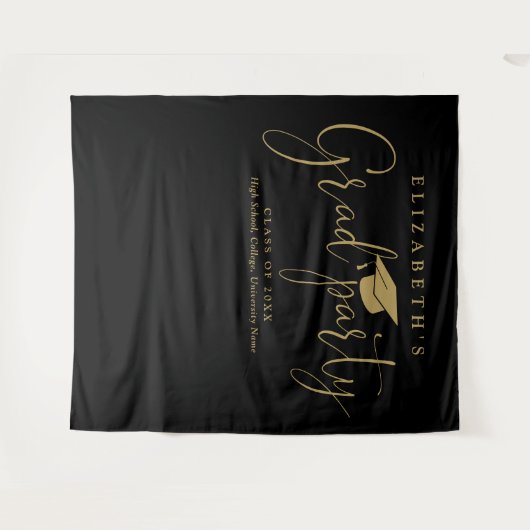 黒と金ゴールドの卒業パーティーの写真の背景 タペストリー (正面(横))