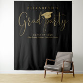 黒と金ゴールドの卒業パーティーの写真の背景 タペストリー (インサイチュ)