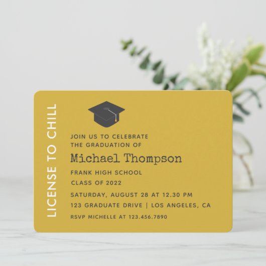 黒と金ゴールドの卒業パーティーVIPパス 招待状 (スタンド正面)