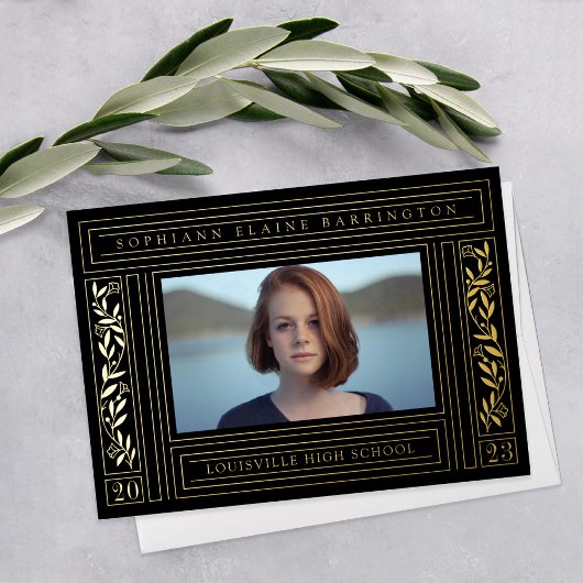 黒と金ゴールドの卒業写真のお知らせ 箔招待状
