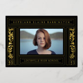 黒と金ゴールドの卒業写真のお知らせ 箔招待状 (正面)