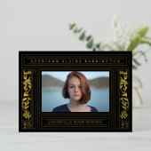 黒と金ゴールドの卒業写真のお知らせ 箔招待状 (立ち正面)