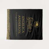 黒と金ゴールドの卒業写真の背景 タペストリー (正面(横))