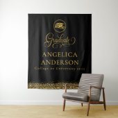 黒と金ゴールドの卒業写真の背景 タペストリー (インサイチュ)