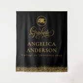黒と金ゴールドの卒業写真の背景 タペストリー (正面)