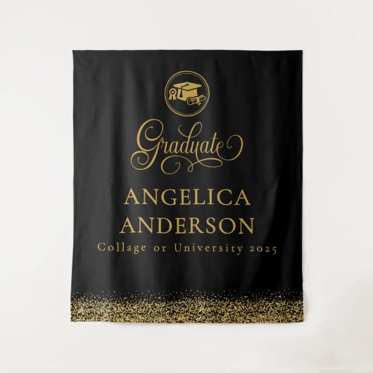 黒と金ゴールドの卒業写真の背景 タペストリー (正面)