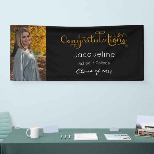 黒と金ゴールドの卒業写真バナー 横断幕 (トレードショー)