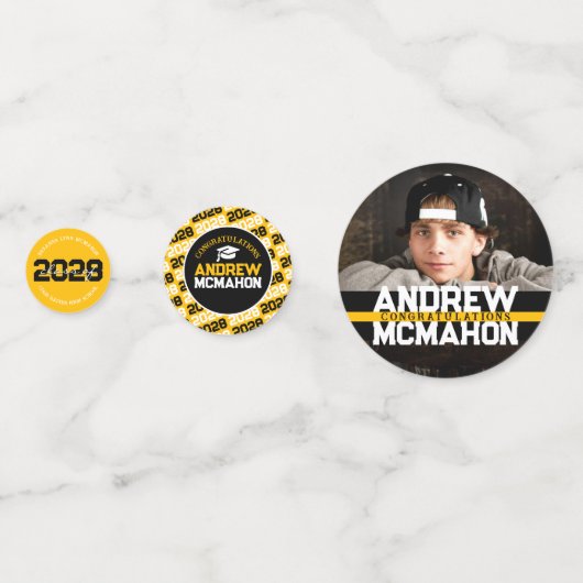 黒と金ゴールドの卒業写真パーソナライズされたパーティー コンフェッティ