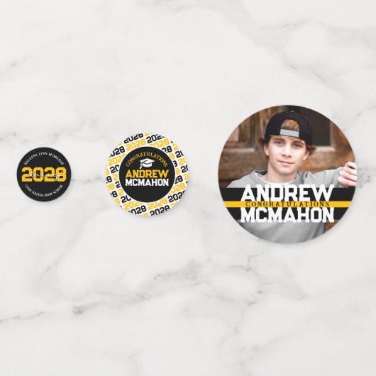 黒と金ゴールドの卒業写真パーソナライズされたパーティー コンフェッティ (裏面)