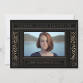 黒と金ゴールドの卒業写真 案内状 (正面)