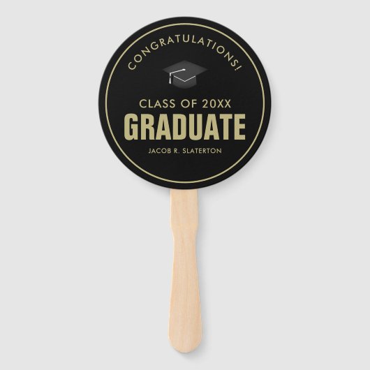 黒と金ゴールドの卒業記念写真 ハンドファン (正面)