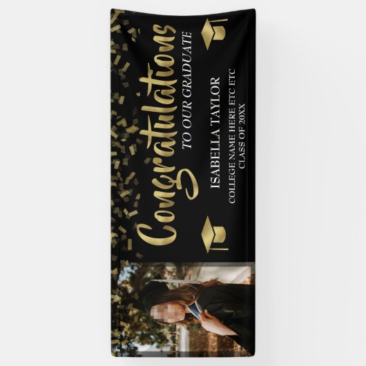 黒と金ゴールドの卒業記念写真 横断幕 (縦)