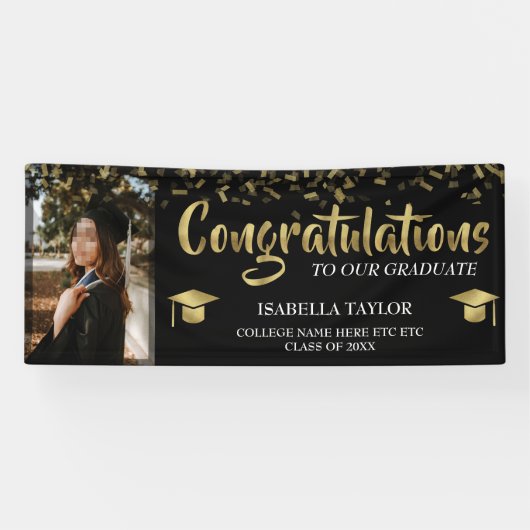 黒と金ゴールドの卒業記念写真 横断幕 (横)