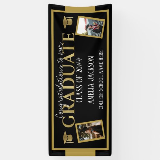黒と金ゴールドの卒業記念写真 横断幕 (縦)