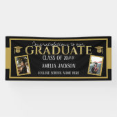 黒と金ゴールドの卒業記念写真 横断幕 (横)