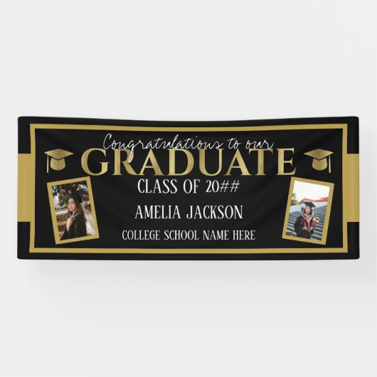 黒と金ゴールドの卒業記念写真 横断幕 (横)