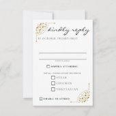 黒と金ゴールドの国の結婚式食品の選択 出欠カード (正面)