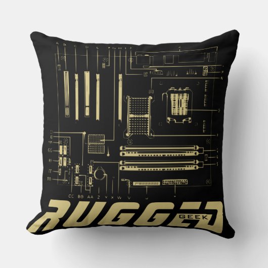 黒と金ゴールドの堅牢なギークマザーボード技術 クッション (正面)