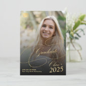 黒と金ゴールドの大学院のスクリプト写真の卒業 案内状 (スタンド正面)