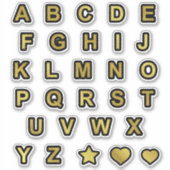 黒と金ゴールドの大文字の文字アルファベット シール (正面)