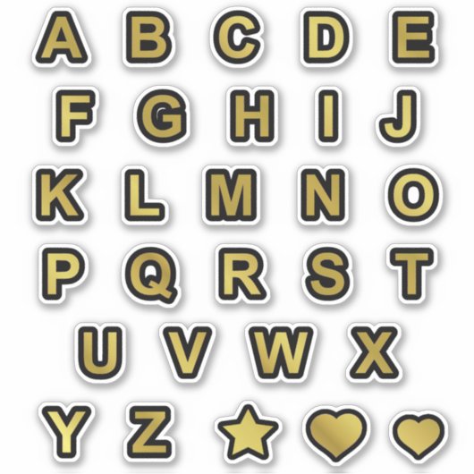 黒と金ゴールドの大文字の文字アルファベット シール (正面)