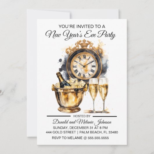 黒と金ゴールドの大晦日パーティー 招待状 (正面)