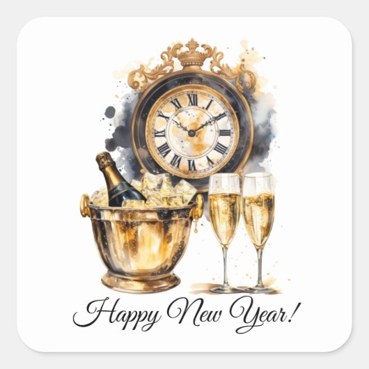 黒と金ゴールドの大晦日 スクエアシール (正面)