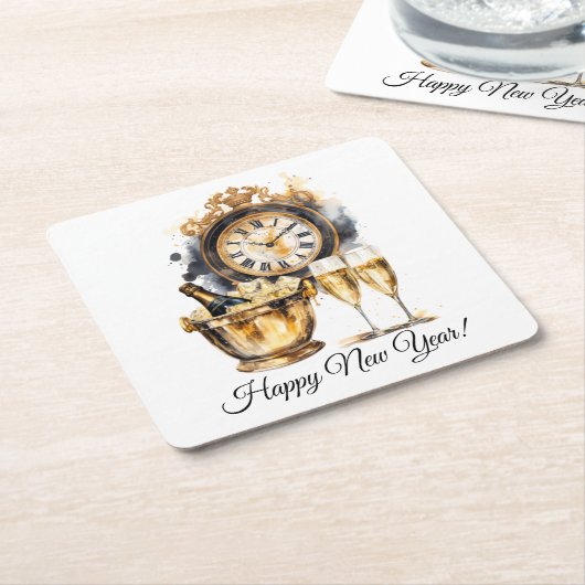 黒と金ゴールドの大晦日 スクエアペーパーコースター (アングル)