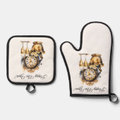 黒と金ゴールドの大晦日 鍋つかみ&鍋敷きセット (正面)