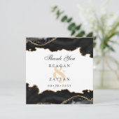黒と金ゴールドの大理石のアガテモダンエレガントな結婚式 サンキューカード (スタンド正面)