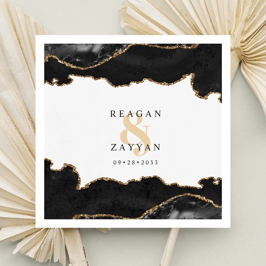 黒と金ゴールドの大理石のアガテモダンエレガントな結婚式 スタンダードカクテルナプキン