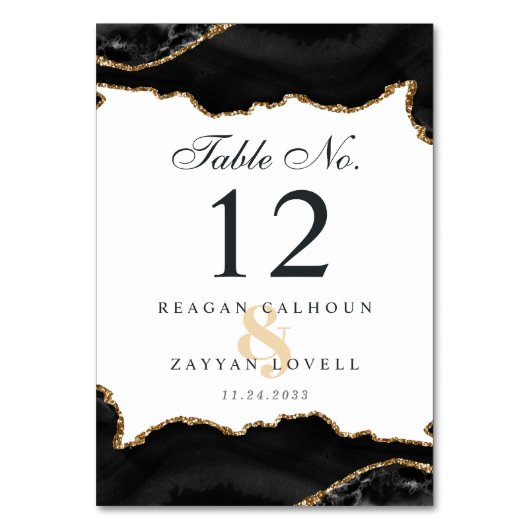 黒と金ゴールドの大理石のアガテモダンエレガントな結婚式 テーブルナンバー (正面)