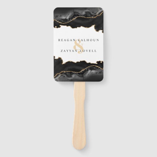 黒と金ゴールドの大理石のアガテモダンエレガントな結婚式 ハンドファン (正面)