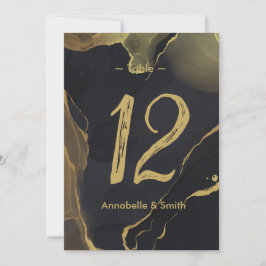黒と金ゴールドの大理石のテーブル番号 招待状