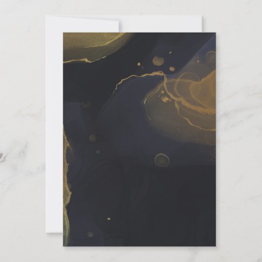 黒と金ゴールドの大理石のテーブル番号 招待状 (裏面)