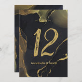 黒と金ゴールドの大理石のテーブル番号 招待状 (正面/裏面)