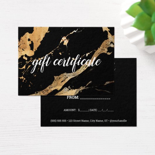 黒と金ゴールドの大理石のビジネスのギフト証明書 (デスク)
