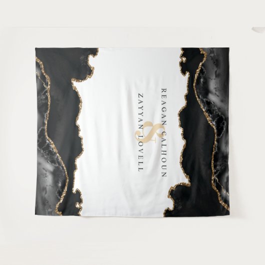黒と金ゴールドの大理石のモダンアゲ結婚ートの写真 タペストリー (正面(横))