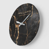 黒と金ゴールドの大理石の時計パーソナライズされた ラージ壁時計 (傾斜)