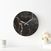 黒と金ゴールドの大理石の時計パーソナライズされた ラージ壁時計 (ホーム)