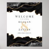 黒と金ゴールドの大理石の結婚アガテの歓迎 ポスター (正面)