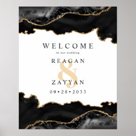 黒と金ゴールドの大理石の結婚アガテの歓迎 ポスター