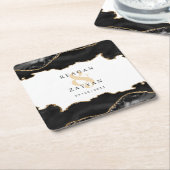 黒と金ゴールドの大理石アゲート結婚ズ スクエアペーパーコースター (アングル)