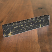 黒と金ゴールドの大理石デザイナー銘板 デスクネームプレート (側面)