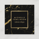 黒と金ゴールドの大理石デザイナー スクエア名刺 (正面)
