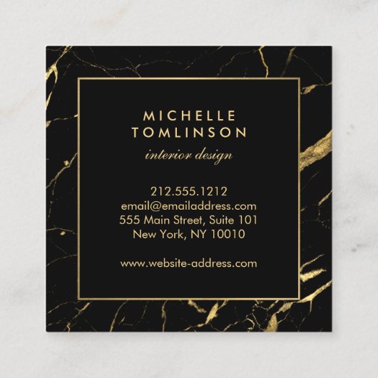 黒と金ゴールドの大理石デザイナー スクエア名刺 (裏面)